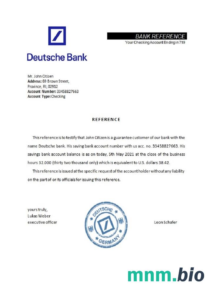 Niemcy Deutsche bank przykład odniesienia w formatach Word i PDF